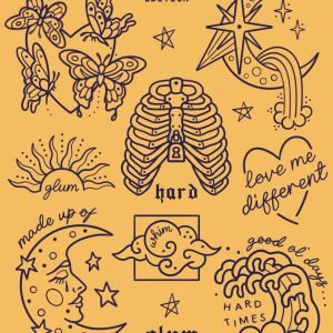 EDAABP repeatable flash sheet by Gem Hawk: butterflies, moon and star, glum sun, hard ribcage, love me different heart, made up of moonlight moon, whim cloud, good ol days wave